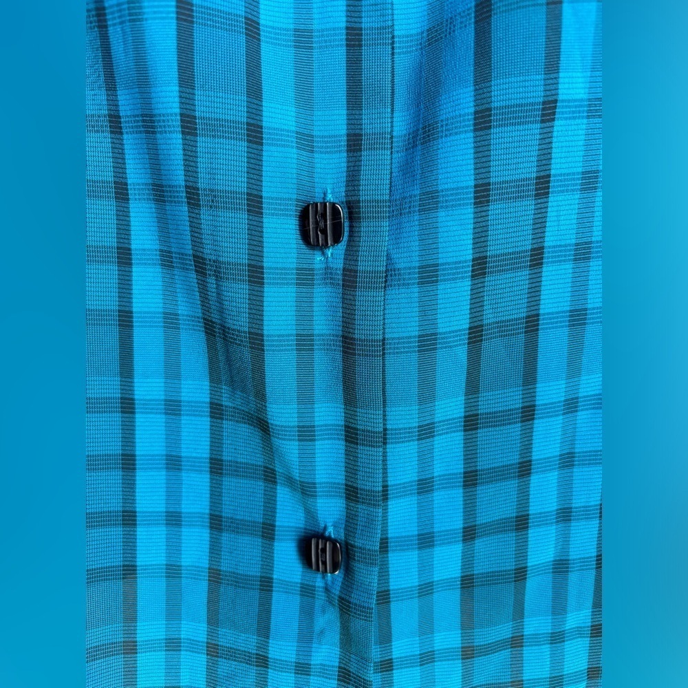 Maggie Barnes Teal Blue Black Plaid Check 3/4 Sleeve Button Up Blouse 2X 22/24W - Picture 4 of 7